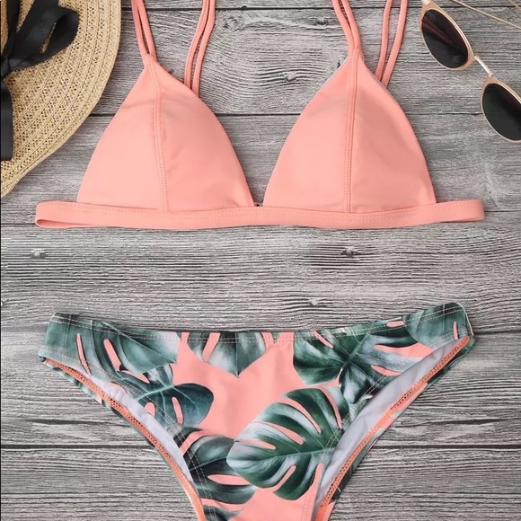 Pink leave print bikini set - Picture 2 of 2